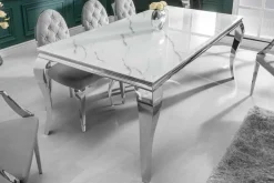Design Esstisch MODERN BAROCK 180cm weiß chrom Glasplatte Marmor Edelstahlbeine