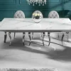 Design Esstisch MODERN BAROCK 200cm weiß chrom Glasplatte Marmor Edelstahlbeine