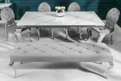 Design Esstisch MODERN BAROCK 200cm weiß chrom Glasplatte Marmor Edelstahlbeine