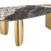 Design Esstisch ORGANIC 200cm grau weiß braun Naturstein Marmor Metall brushed gold