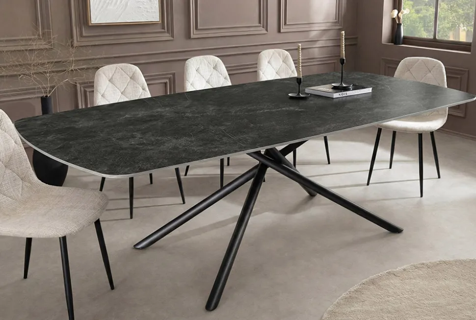 Design Esstisch OSAKA 160cm anthrazit Keramik schwarz Sterngestell Metall