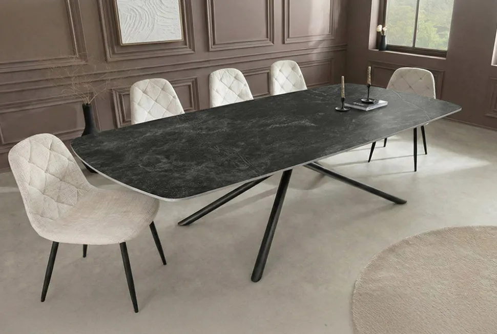 Design Esstisch OSAKA 160cm anthrazit Keramik schwarz Sterngestell Metall