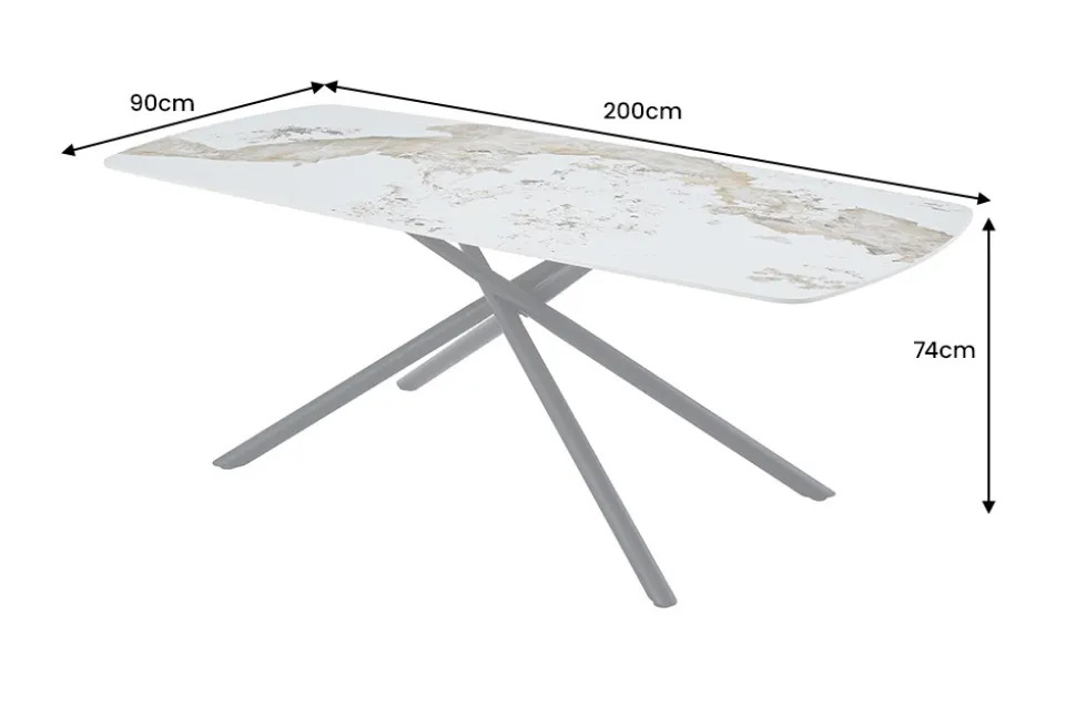 Design Esstisch OSAKA 200cm weiß schwarz Pandora Keramik Sterngestell Metall