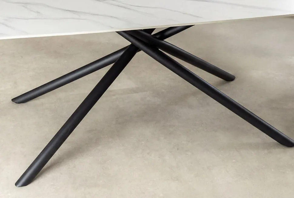 Design Esstisch OSAKA 160cm weiß Keramik schwarz Sterngestell Metall