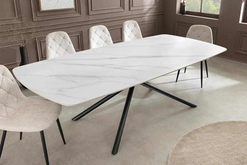 Design Esstisch OSAKA 160cm weiß Keramik schwarz Sterngestell Metall