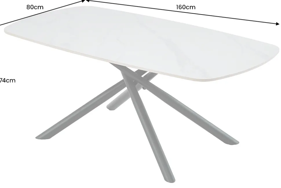 Design Esstisch OSAKA 160cm weiß Keramik schwarz Sterngestell Metall