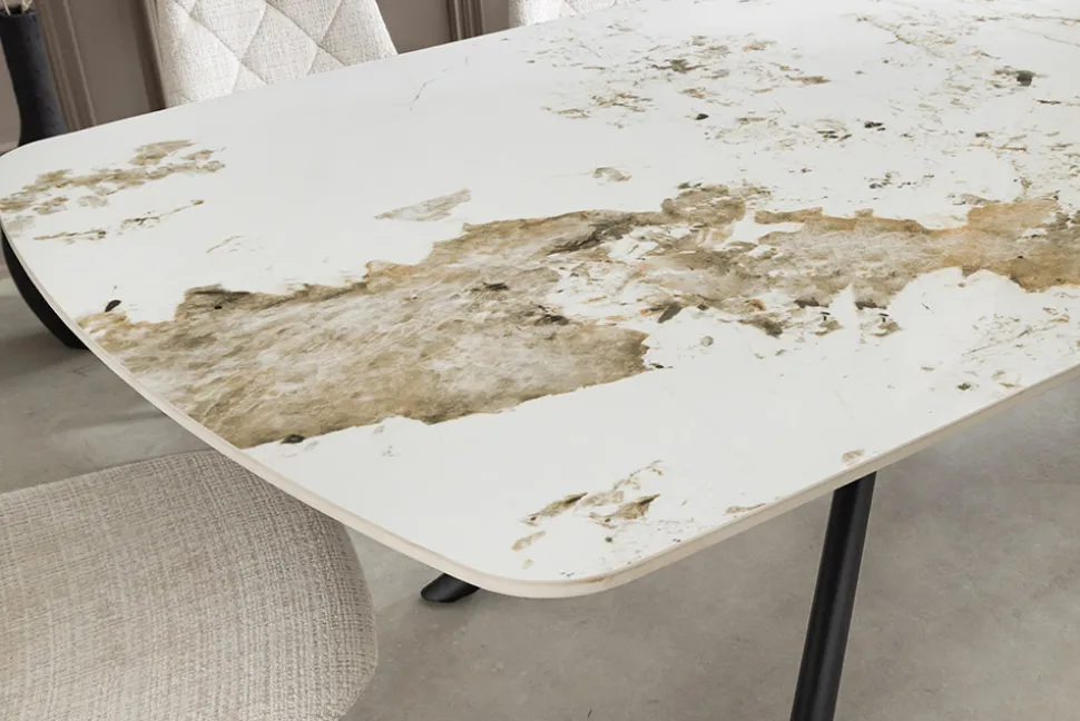 Design Esstisch OSAKA 160cm weiß schwarz Pandora Keramik Sterngestell Metall