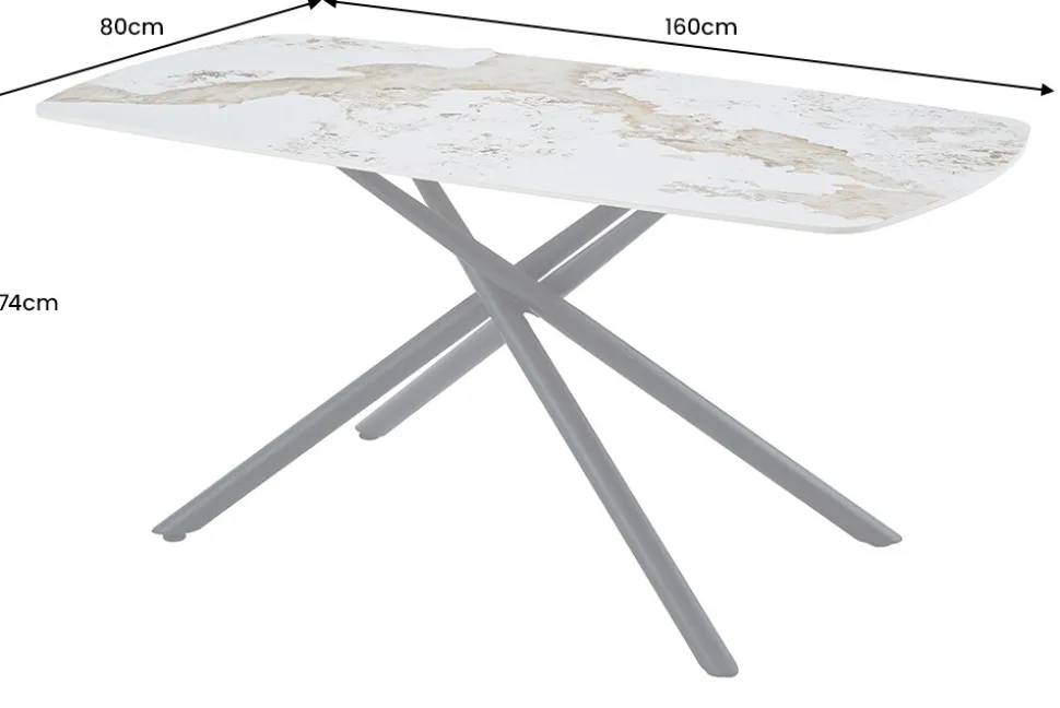 Design Esstisch OSAKA 160cm weiß schwarz Pandora Keramik Sterngestell Metall