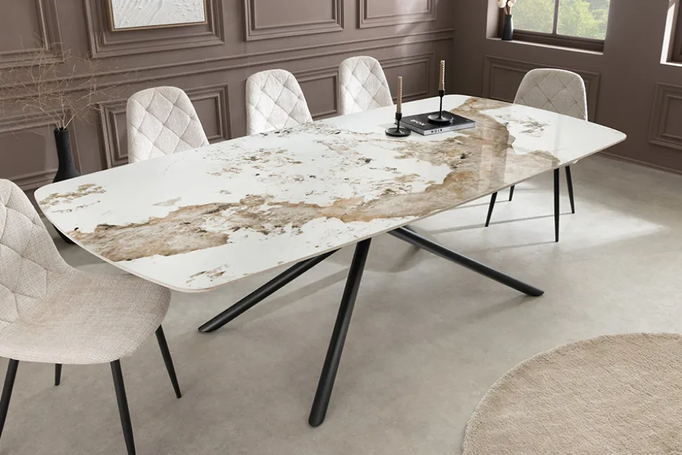 Design Esstisch OSAKA 160cm weiß schwarz Pandora Keramik Sterngestell Metall