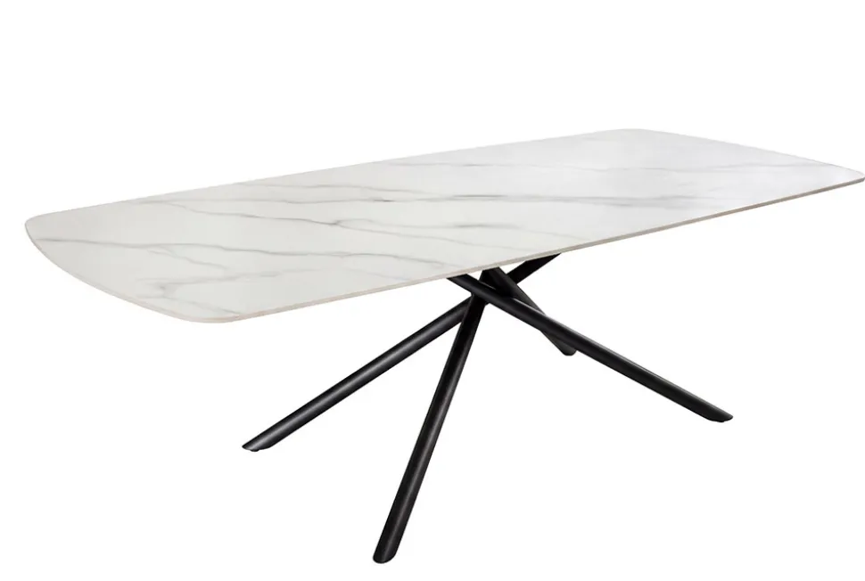 Design Esstisch OSAKA 200cm weiß Keramik schwarz Sterngestell Metall