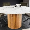 Design Esstisch TRES CHIC 140cm weiß Marmorplatte rund braun Mangoholz