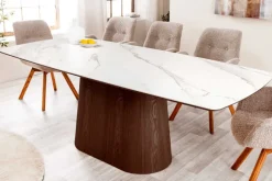Design Esstisch UNIQUE 200cm weiß Walnuss Keramik Marmor Säulenfuß