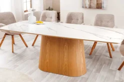 Design Esstisch UNIQUE 200cm weiß Eiche Keramik Marmor Säulenfuß
