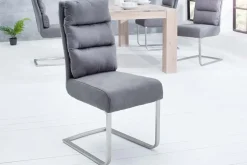 Design Freischwinger Stuhl COMFORT vintage grau mit Edelstahl-Gestell