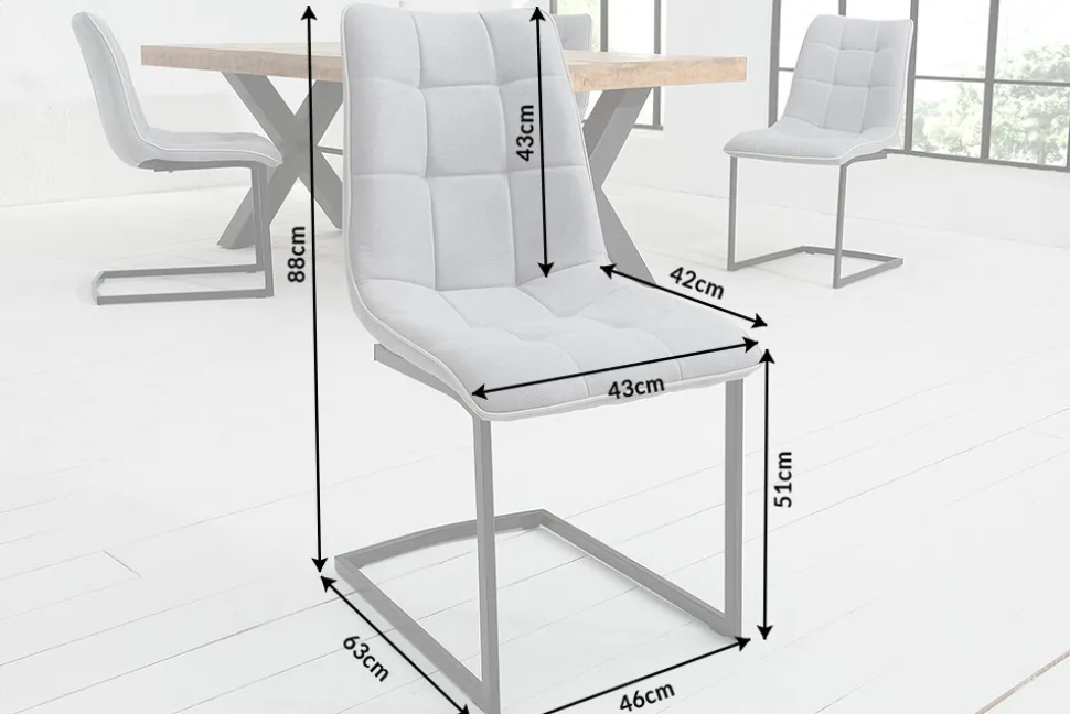 Design Freischwinger Stuhl MIAMI hellgrau Metallgestell matt schwarz