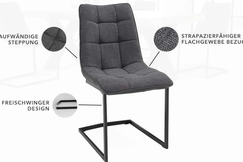 Design Freischwinger Stuhl MIAMI dunkelgrau Metallgestell matt schwarz