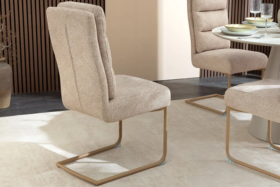Design Freischwinger Stuhl COMFORT beige Strukturstoff mit Metallgestell
