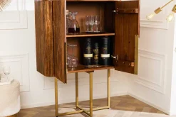 Design Highboard GATSBY 125cm braun mattgold Mangoholz Retro