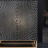 Design Highboard ILLUSION 120cm schwarz Mangoholz Massivholz mit 3D Schnitzereien gold Eisen Metallgestell