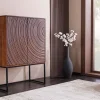 Design Highboard ORBIT 120cm braun Mangoholz mit 3D-Front schwarz Metall