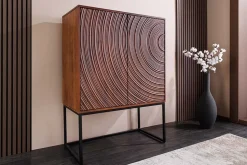 Design Highboard ORBIT 120cm braun Mangoholz mit 3D-Front schwarz Metall