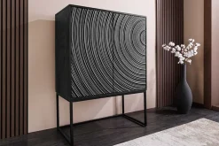 Design Highboard ORBIT 120cm schwarz Mangoholz mit 3D-Front Metall