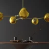 Design Hängelampe LIQUID DIAMOND 100cm gold Glas Stahl fünf Schirme Kugelleuchte