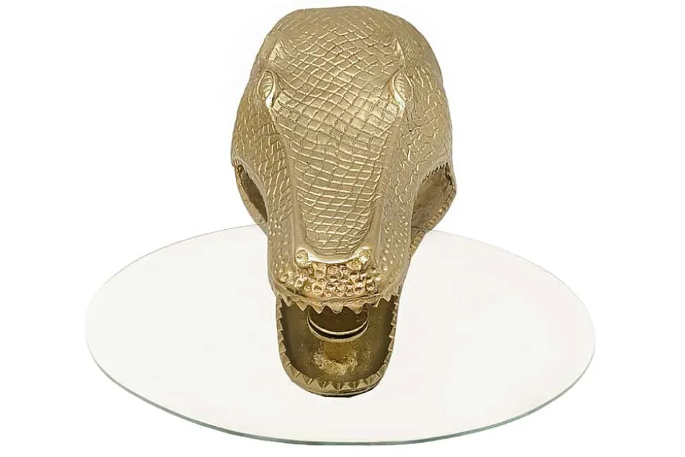 Design Hängetisch WILDLIFE CROCODILE 75cm gold Krokodil oval Glas Beistelltisch