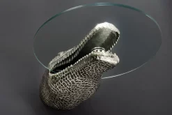 Design Hängetisch WILDLIFE CROCODILE 60cm silber Metall Krokodil Beistelltisch