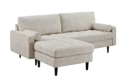 Design Hocker COZY VELVET 80cm beige Chenille Federkern Holzfüße