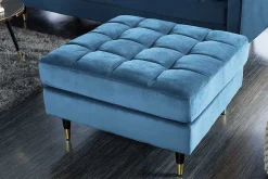 Design Hocker COZY VELVET 80cm petrol blau gold Samt Metallfüße