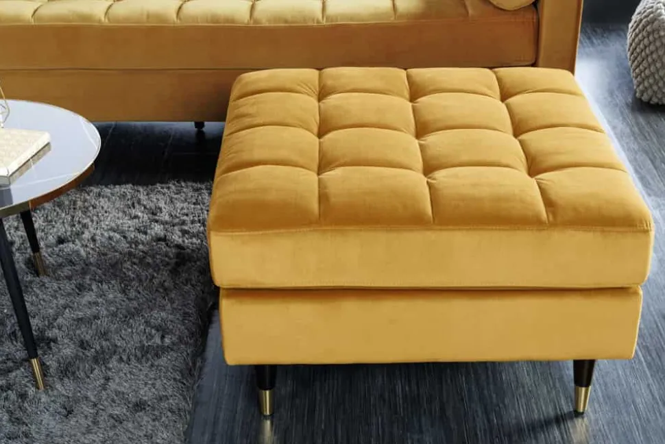 Design Hocker COZY VELVET 80cm senfgelb gold Samt Metallfüße