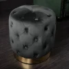 Design Hocker MODERN BAROCK 40cm schwarz gold Samt Chesterfield