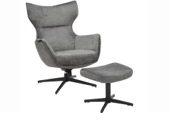 Design Hocker VOGUE 45cm grau Samt drehbar schwarze Metallbeine Fußhocker