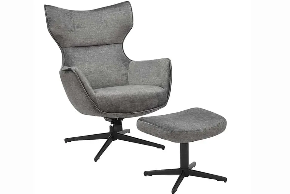 Design Hocker VOGUE 45cm grau Samt drehbar schwarze Metallbeine Fußhocker