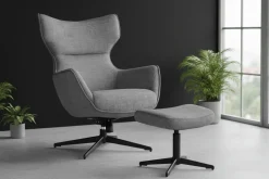 Design Hocker VOGUE 45cm grau Samt drehbar schwarze Metallbeine Fußhocker