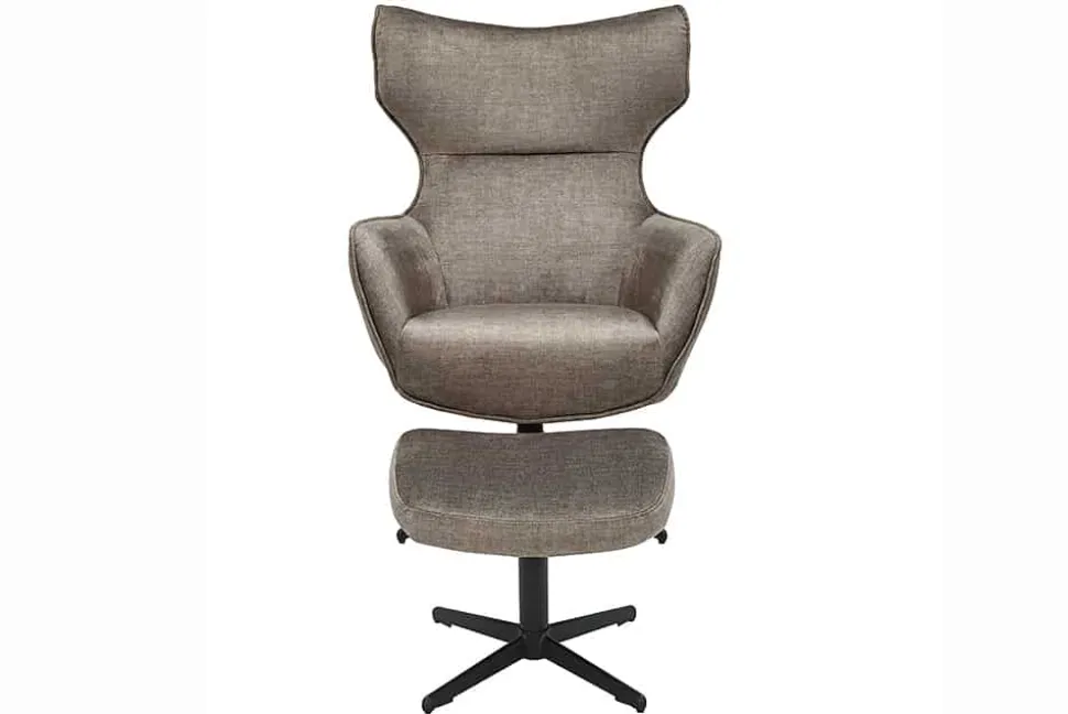 Design Hocker VOGUE 45cm taupe Samt drehbar schwarze Metallbeine Fußhocker