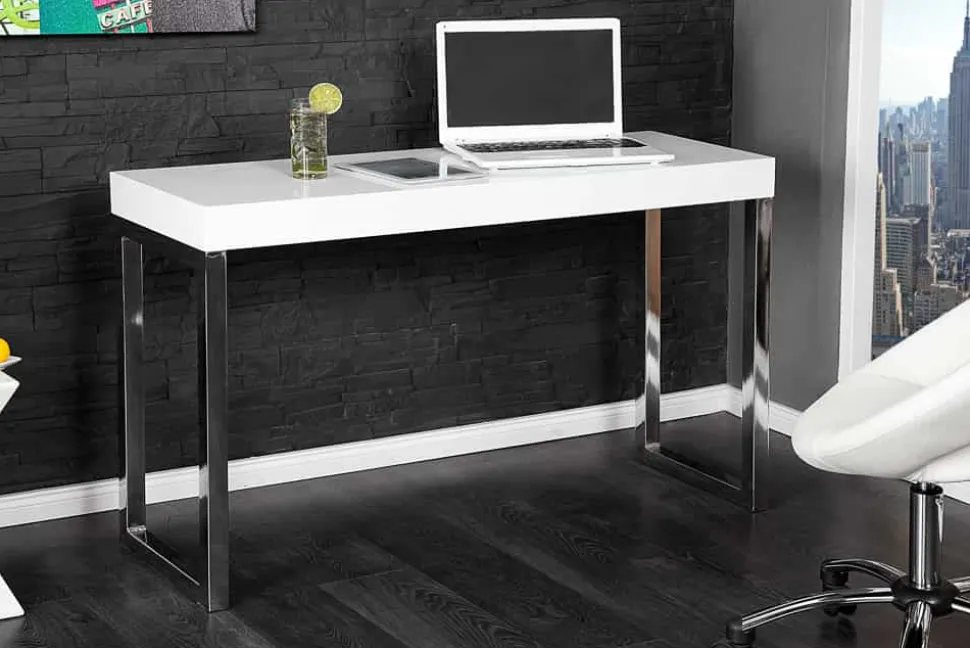 Design Konsole WHITE DESK 120cm weiß Hochglanz Bürotisch