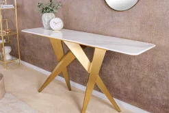 Design Konsolentisch ART LIVING 140cm weiß Marmor Keramik champagner gold brushed
