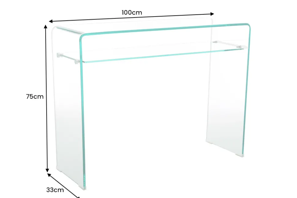 Design Konsolentisch FANTOME 100cm Glas transparent mit Ablage