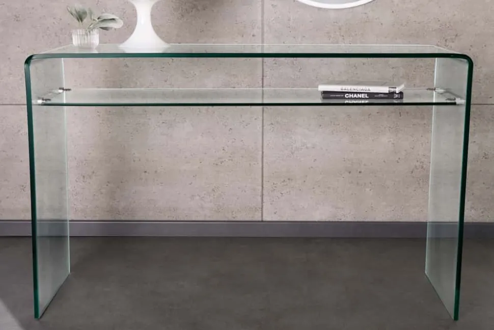 Design Konsolentisch FANTOME 100cm Glas transparent mit Ablage
