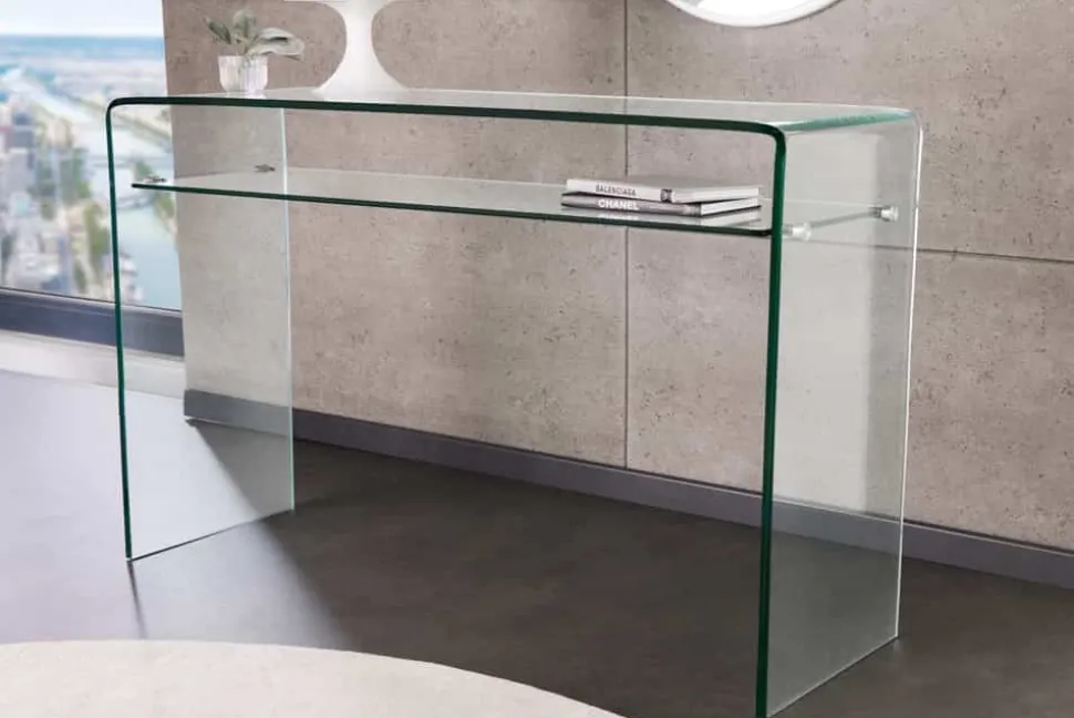 Design Konsolentisch FANTOME 100cm Glas transparent mit Ablage