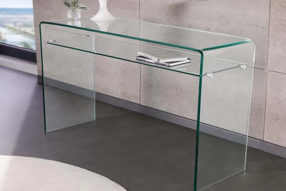 Design Konsolentisch FANTOME 100cm Glas transparent mit Ablage