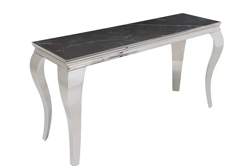 Design Konsolentisch MODERN BAROCK 140cm schwarz anthrazit chrom Keramik Marmor