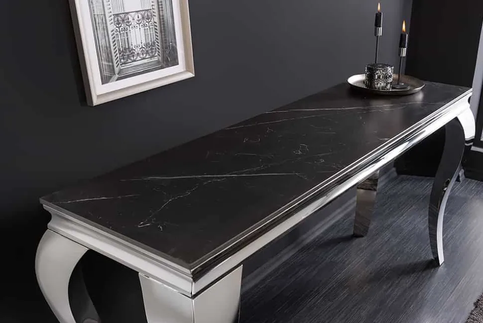 Design Konsolentisch MODERN BAROCK 140cm schwarz anthrazit chrom Keramik Marmor