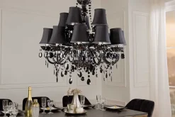 Design Kronleuchter BLACK CRYSTAL XL 80cm schwarz Acryl 15-armig Lüster mit Schirmen