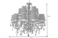 Design Kronleuchter BLACK CRYSTAL XL 80cm schwarz Acryl 15-armig Lüster mit Schirmen
