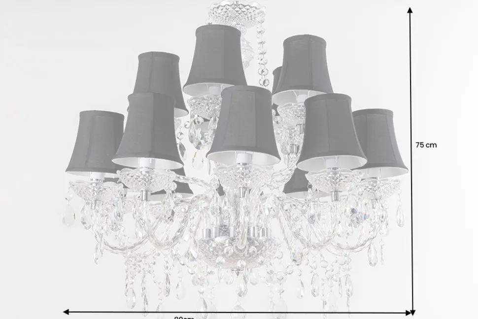 Design Kronleuchter CRYSTAL XL 80cm klar Acryl 15-armig Lüster schwarz mit Schirmen