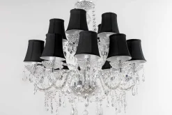 Design Kronleuchter CRYSTAL XL 80cm klar Acryl 15-armig Lüster schwarz mit Schirmen