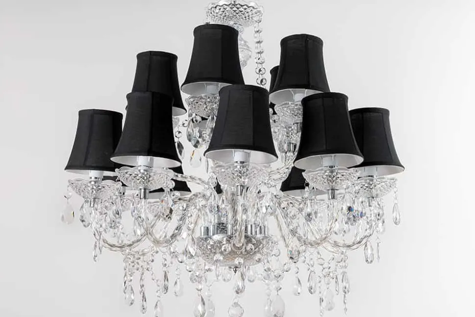 Design Kronleuchter CRYSTAL XL 80cm klar Acryl 15-armig Lüster schwarz mit Schirmen
